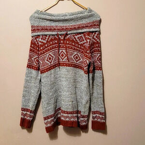 E5-NATURAL REFLECTIONS: SIZE MEDIUM RED AND GRAY WOMENS SWEATER WITH SPARKLE